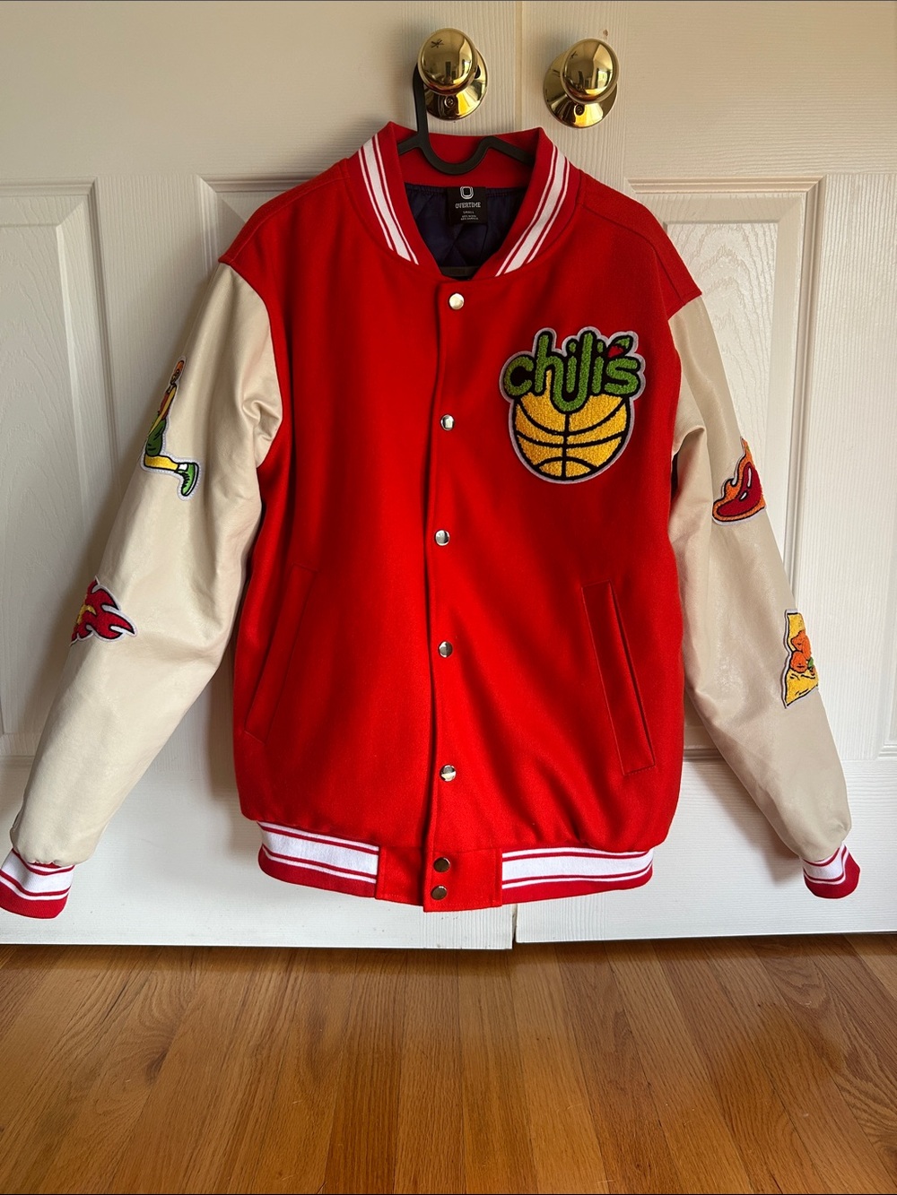 Authentic OVERTIME Vintage-Style Reversible Double-Sided Red Bomber Jacket-NWT